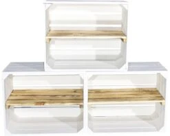 VINTAGE MÖBEL Vintage Fruitkist Wit Met Plank Gevlamd 50x30x40 Cm 3 Stuks